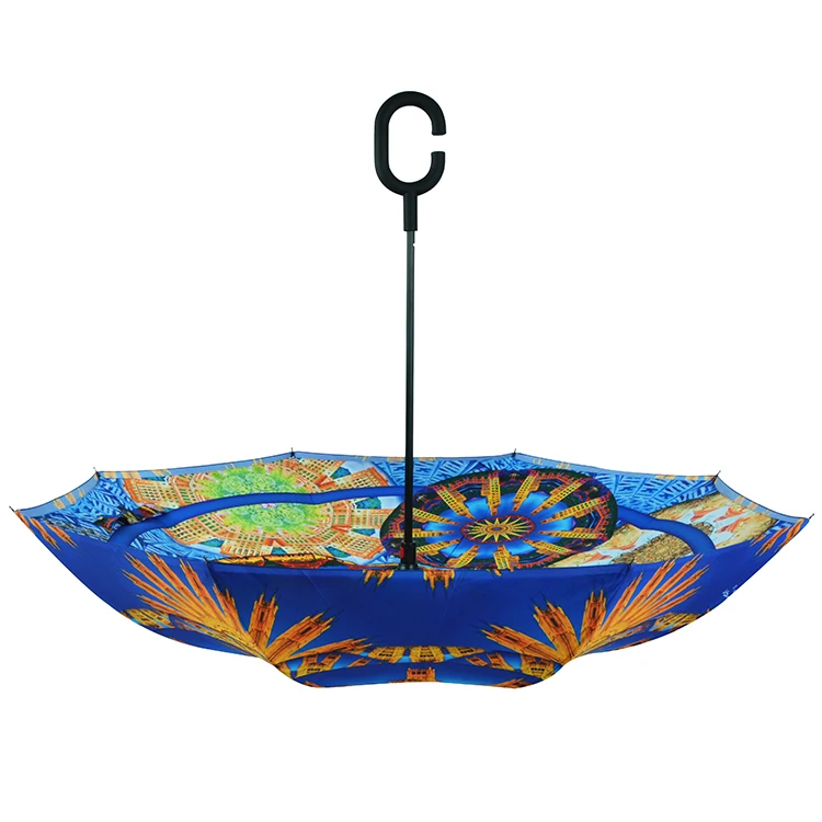 Dye Sublimated C Type Umbrellas Inverted Reverse Umbrella Shenzhen