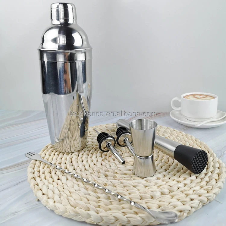 6 Pieces Bar Tool Set Stainless Steel Bar Cocktail Shaker Wine Set Cocktail Mixing Barware Bartender Professional Kit