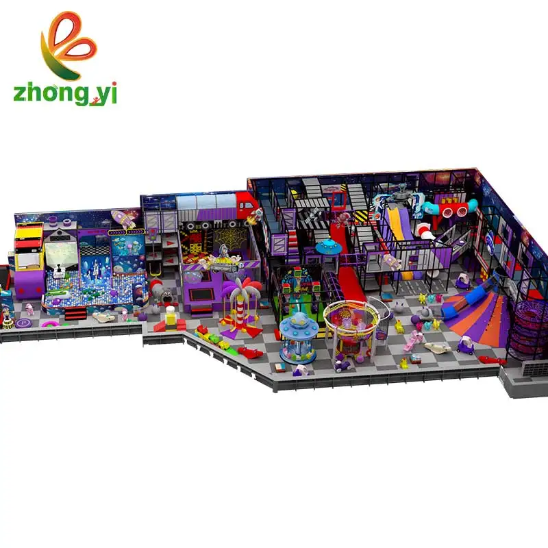 Soft Play Equipment Set With Merry Go Round Ball Pit Mat Slider Playground Indoor