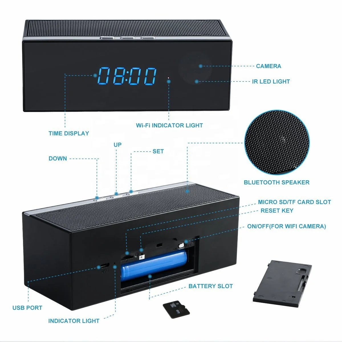 New WiFi Table Clock Speaker Camera Hidden 1080P HD IP P2P DVR Camcorder Alarm Night Vision Motion Sensor Remote Video Review