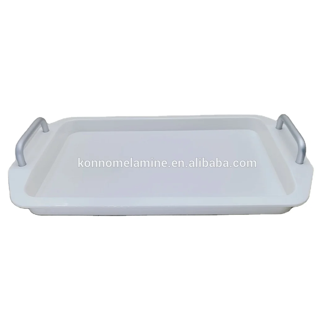 
Wholesale 100% Melamine Tray With Handle customize Logo Plastic Rolling Trays 