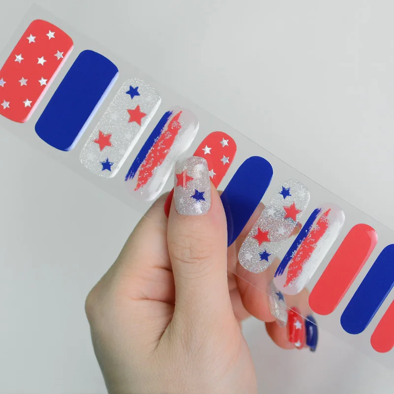 Good Quality Nail Art Non-Toxic Nail Sticker Independence Day Gel Nail Strip Beauty Polish Wraps