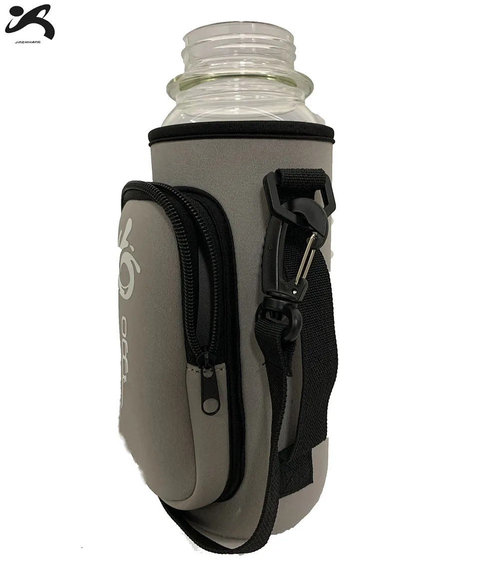 Adjustable strap neoprene water bottle carrier sleeve pouch cup holder sling bag with phone pocket