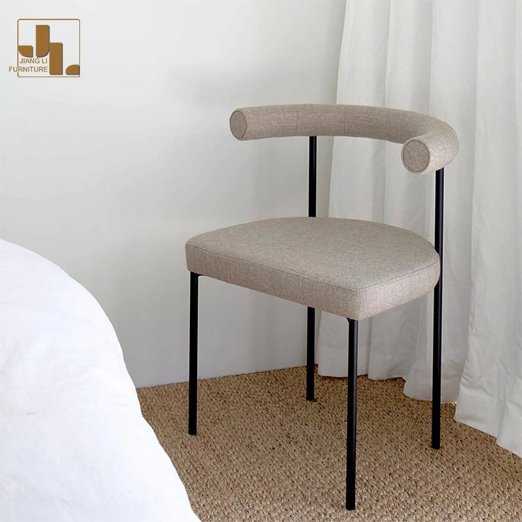 Classic vintage design chair metal frame high backrest teddy fabric metal dining chair for restaurant hotel canteen