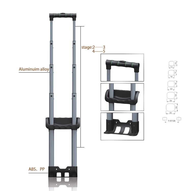 4-5 Sections New Aluminum Telescopic Luggage Suitcase Pull Rod  Wholesale  Trolley  Handle