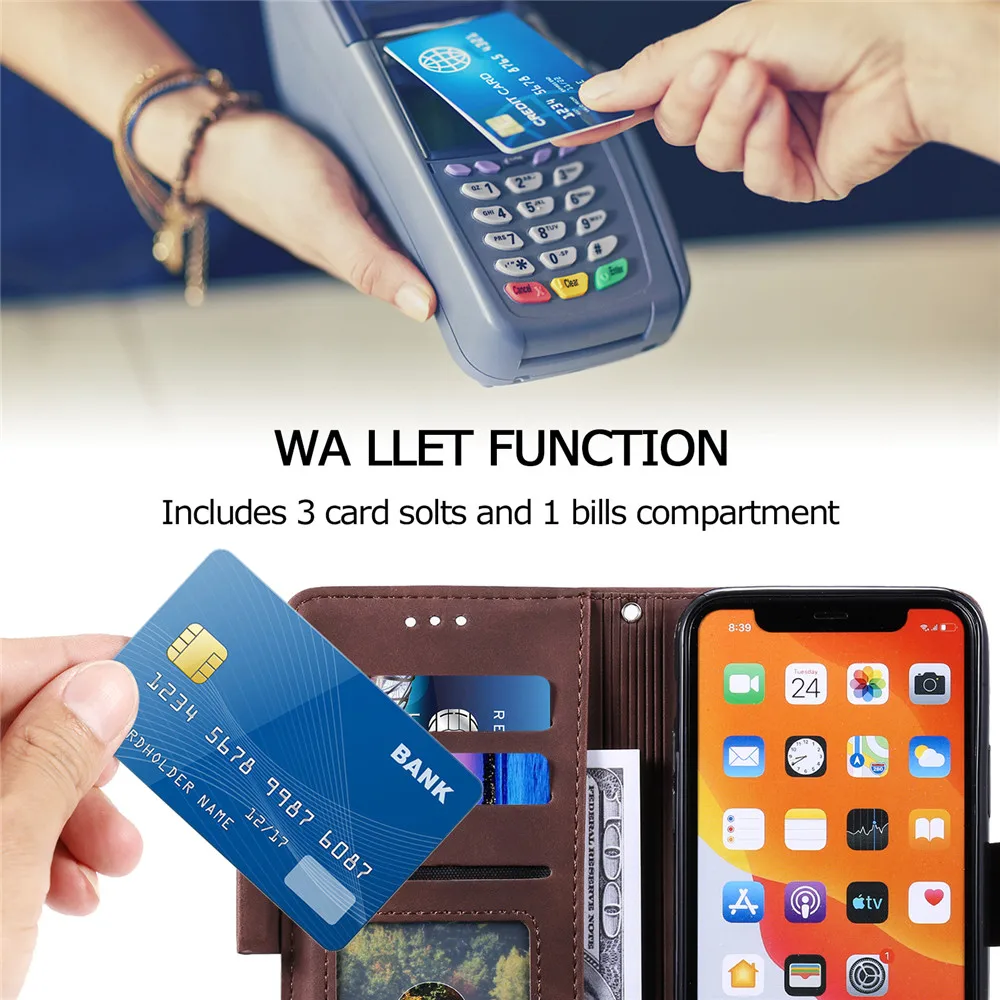 Luxury Leather Flip Magnetic Card Holder Stand Cover for iPhone 13 12 Mini 11 Pro XS Max XR X 7 8 Plus Wallet Phone Case