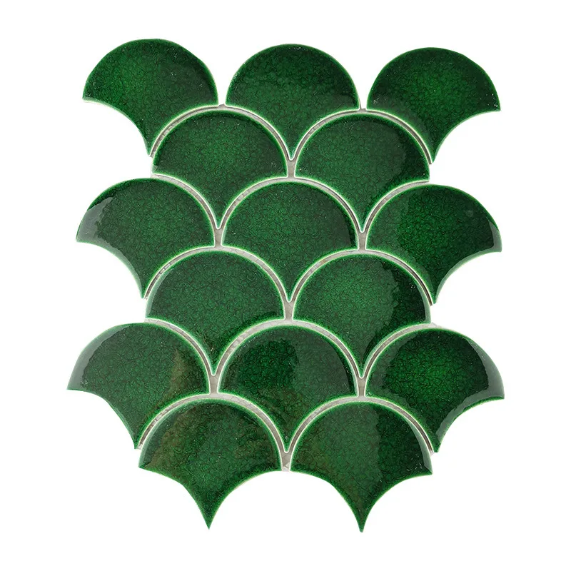 Веерообразные рыбные чешуи, утолщенная керамическая мозаика с трещинами льда, ванная комната, кухня и столовая, интерьерная настенная плитка