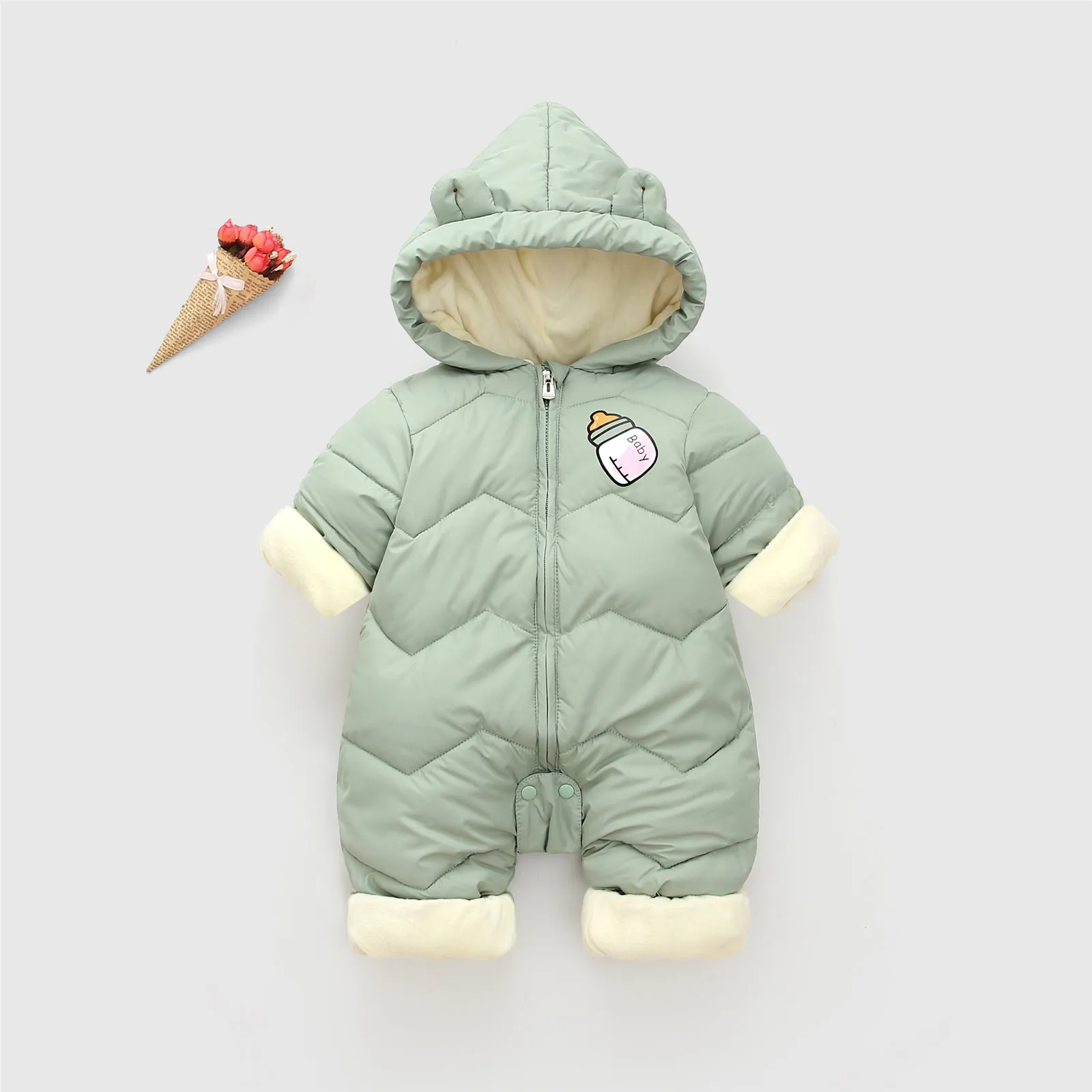 Autumn Winter Kids Overalls Thickened Cotton Jumpsuit Newborn Snowsuit Infant Baby Boys Girls Hooded Romper