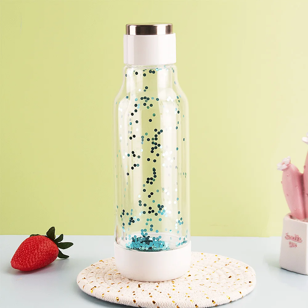 Double Walled Borosilicate  Glass Water Bottles Straight Pre-drilled Snow Globe Mugs Glitter Cups