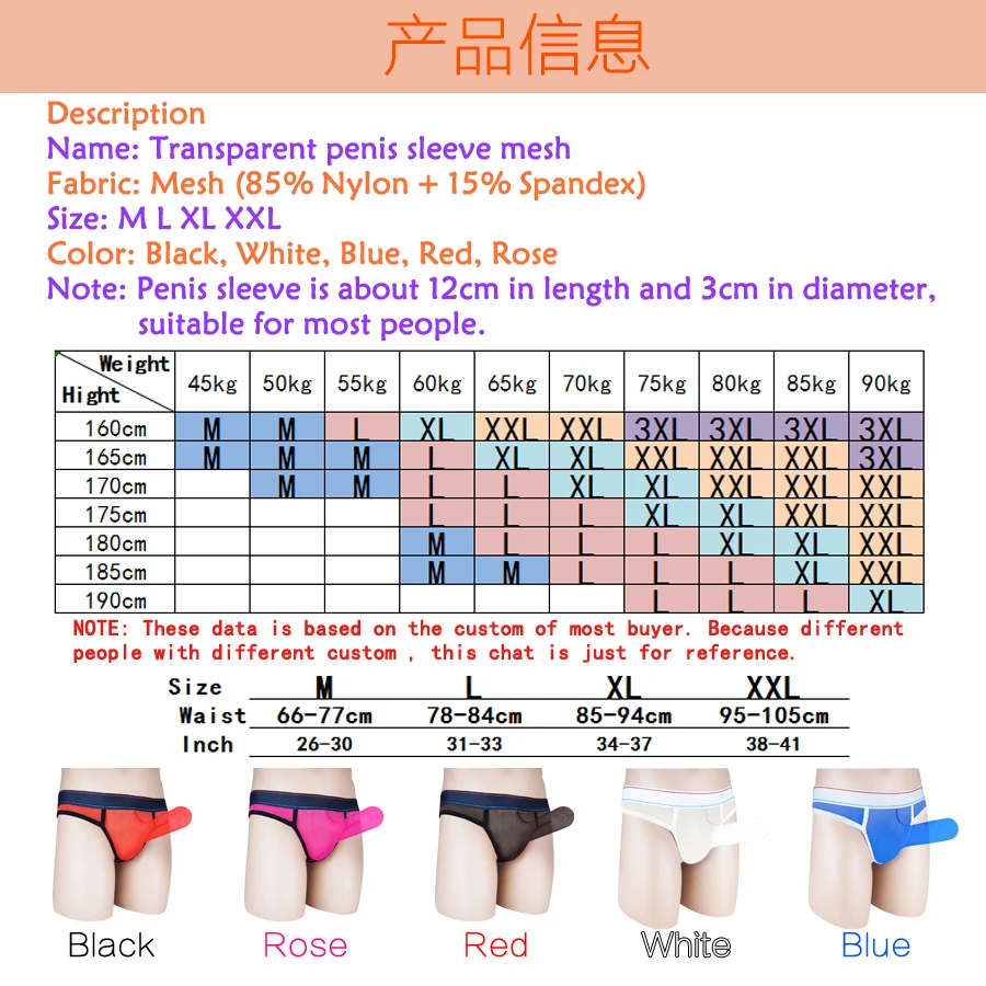 
Sexy Gay Mens Underwear Thong Mesh Sheer G-string closed penis sleeve Jockstrap Plus Size 