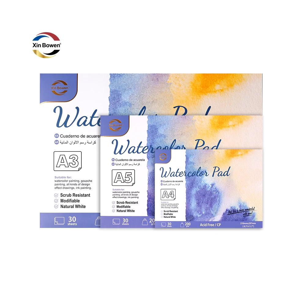 Xin Bowen New Design 200gsm A5 Sizes Quality Watercolor Pad 30 Sheets Watercolor Books Drawing Paper for Painting