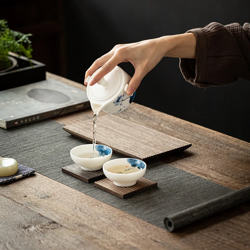 Solid Anti-slip Wooden Tea Mat Teapot Tray Wood Groove Tea Tray For Tea Cup Thick Wooden Insulation Coaster