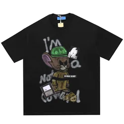 Летняя модная уличная одежда унисекс с принтом Джерри, новинка 2021, Мужская футболка большого размера с мультяшным графическим принтом, на заказ