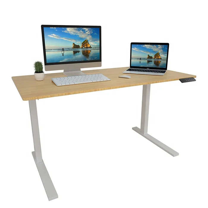 Bamboo Rectangular Curved Standing Sit Stand Office Computer Desk Top