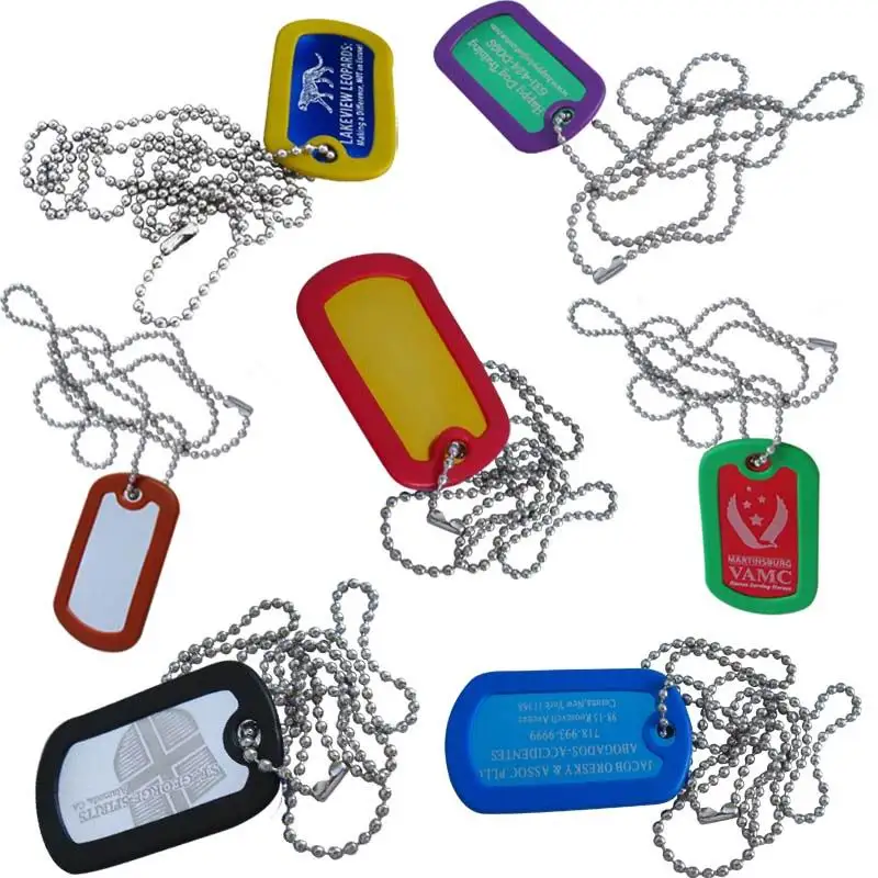 Классический дизайн, 50*29 мм, все цвета в наличии, лазерная гравировка, Пользовательский логотип, низкий минимальный объем заказа, металлическая бирка для собак из алюминиевого сплава, идентификационная бирка