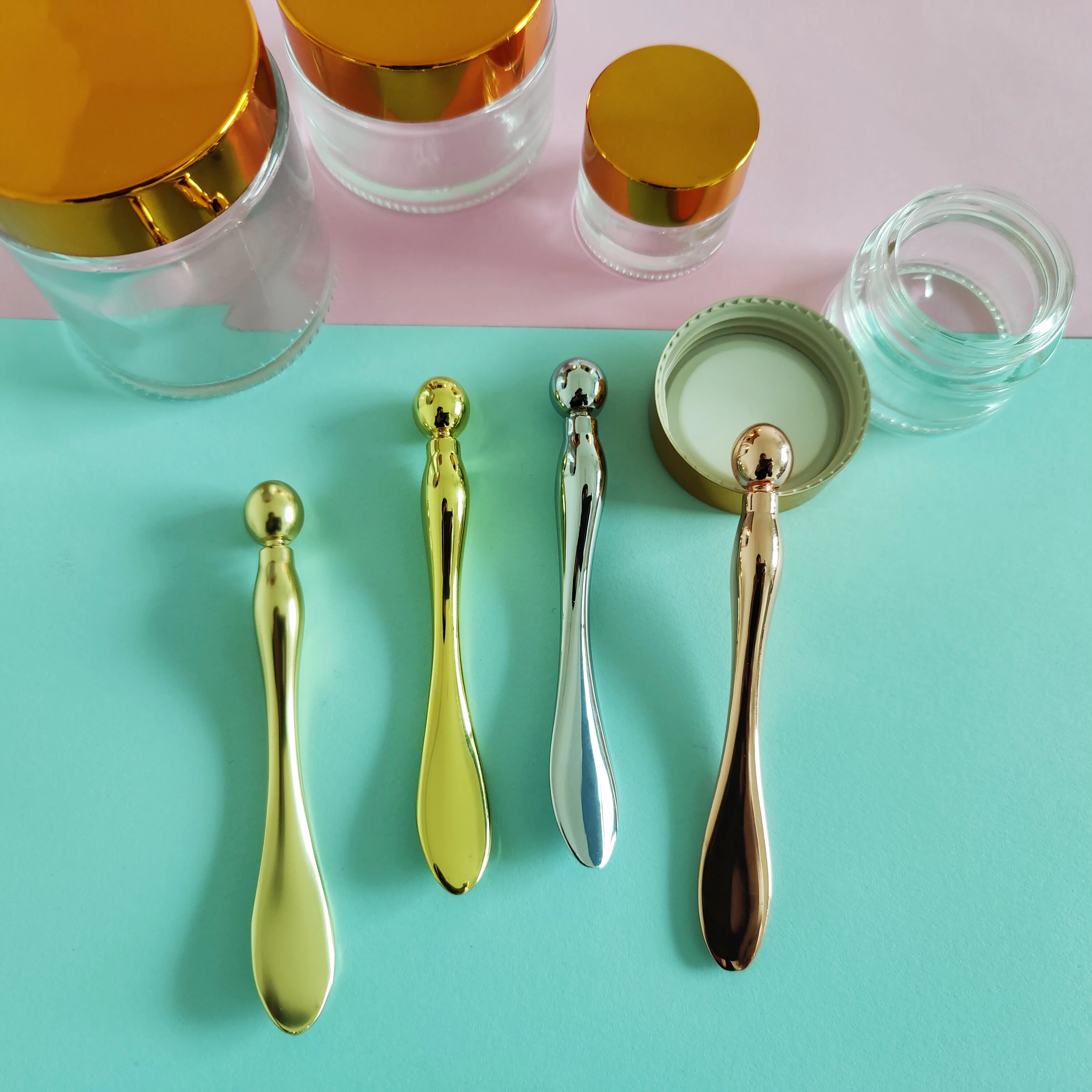 Sticks Beauty Makeup Spatula Mini Small Facial Massage Mask Gold Metal Eye Cream Cosmetic Spoon