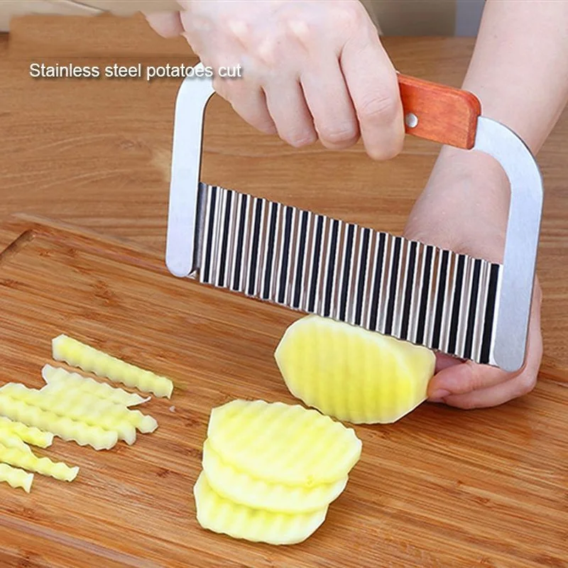 
Stainless Steel Potato Chip Slicer Dough Vegetable Fruit Crinkle Wavy Slicer Knife Potato Cutter Chopper French Fry Maker 