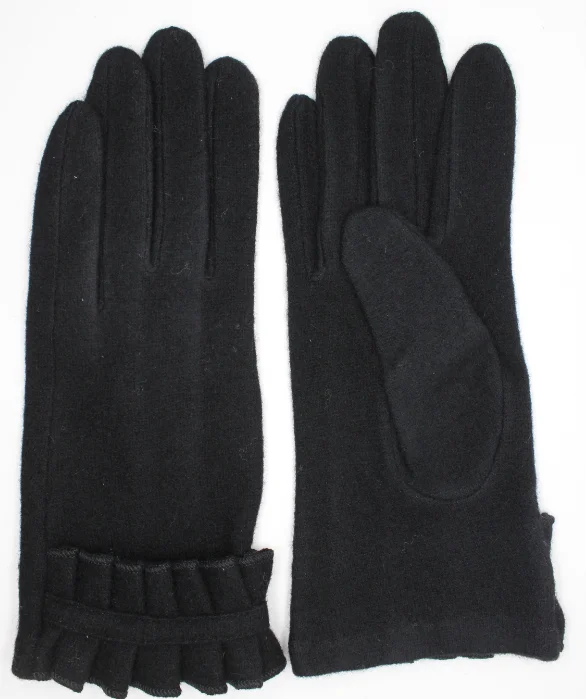 Женские черные шерстяные перчатки с дизайном деталей