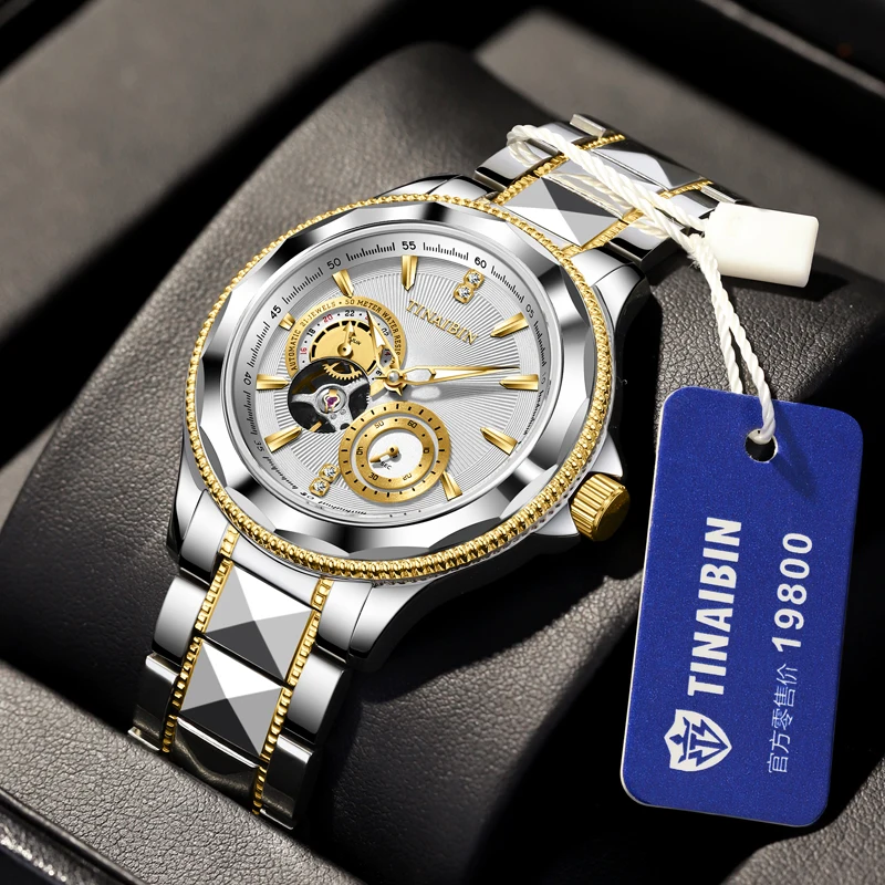 relojeshombr Top Brand Luxury Tungsten Stainless Steel Tourbillon Mechanical Automatic Watch montre homme lux 6613