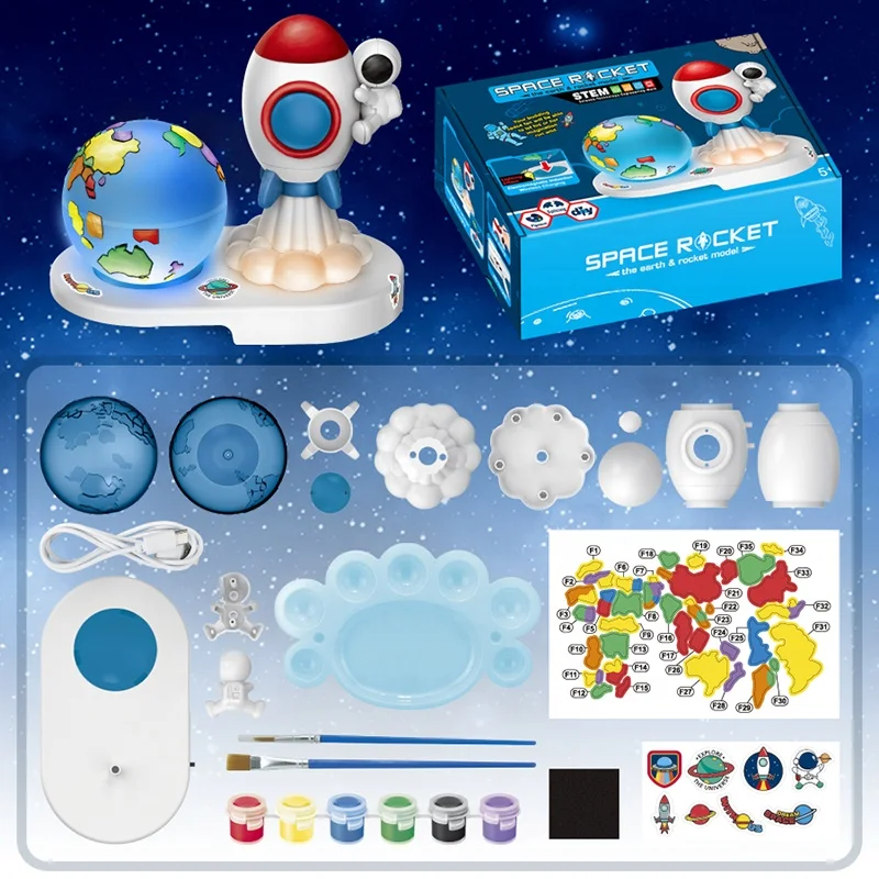 STEM Diy Painting Drawing Wireless Induction Globe Space Rocket Lamp Toy For Kids