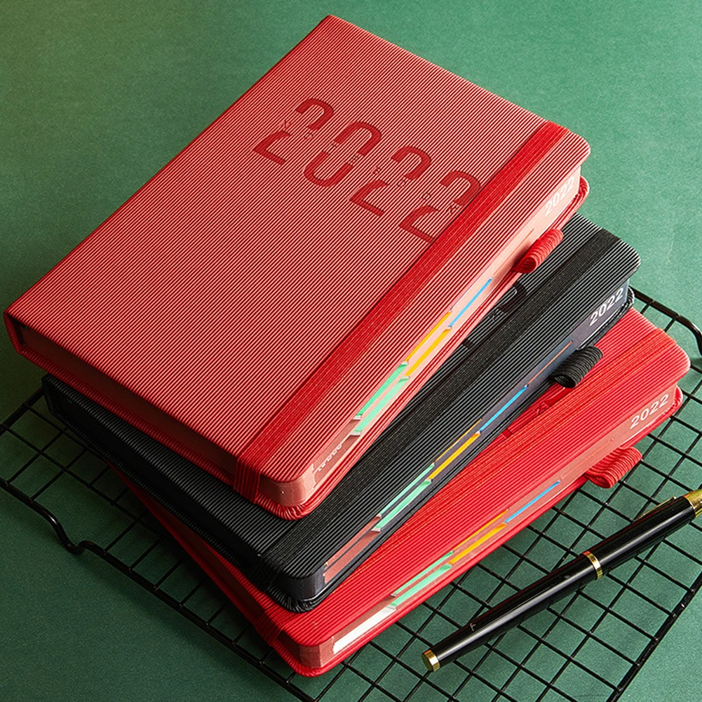 New Arrival 2022 Business, Planner A5 Leather Cheap Custom Elastic Strap Rainbow Index 365 Day Diary Hardcover Notebook/