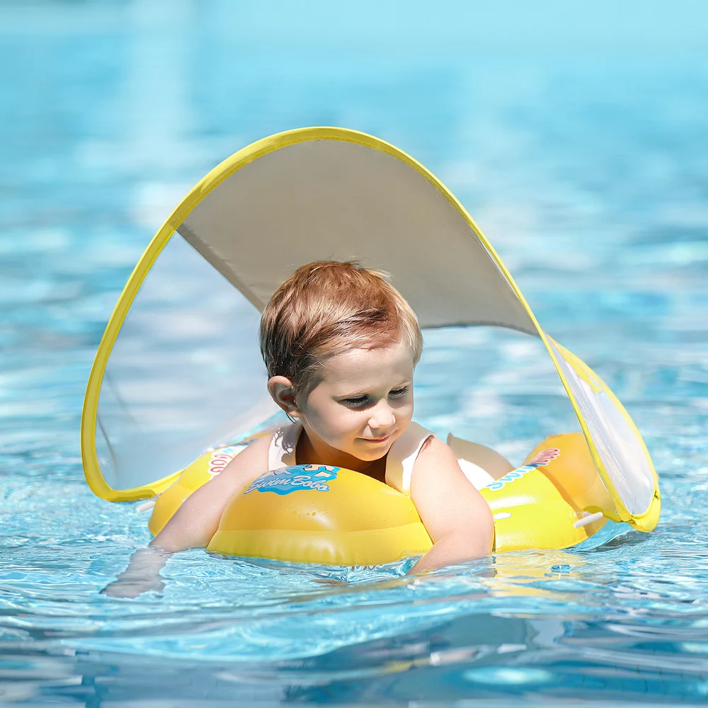 Swimbobo modern design child Ages 3 months to 6 years baby inflatable swim float ring with detachable canopy