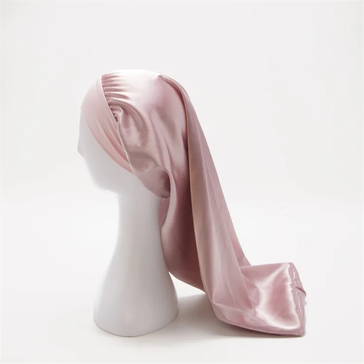 Long Satin Elastic Band Bonnet Sleep Cap Large Silk Hair Night Sleep Hat For Women Long Curly Hair Braids
