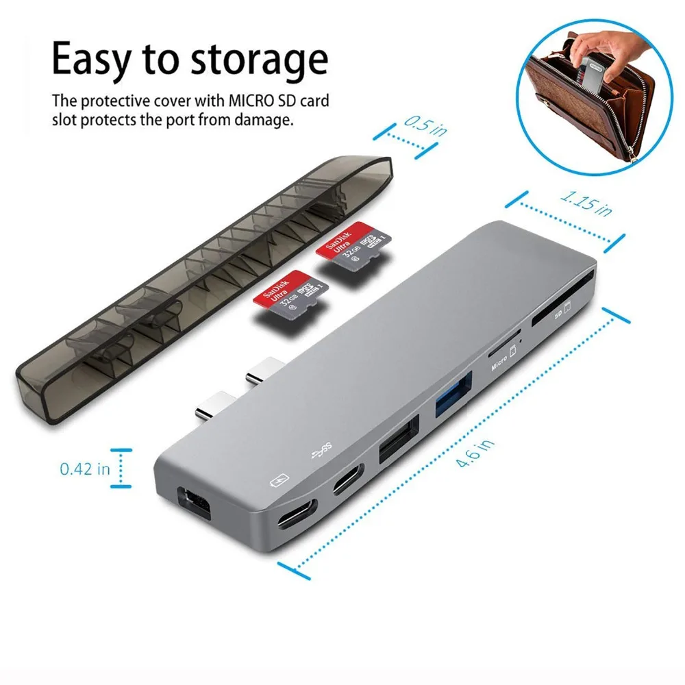 Двойной USB-C концентратор Мини дисплей адаптер 5K 60 Гц поддержка SSD расширения с PD/данные TF Card Reader слот USB 2,0/3,0 Для MacBook Pro
