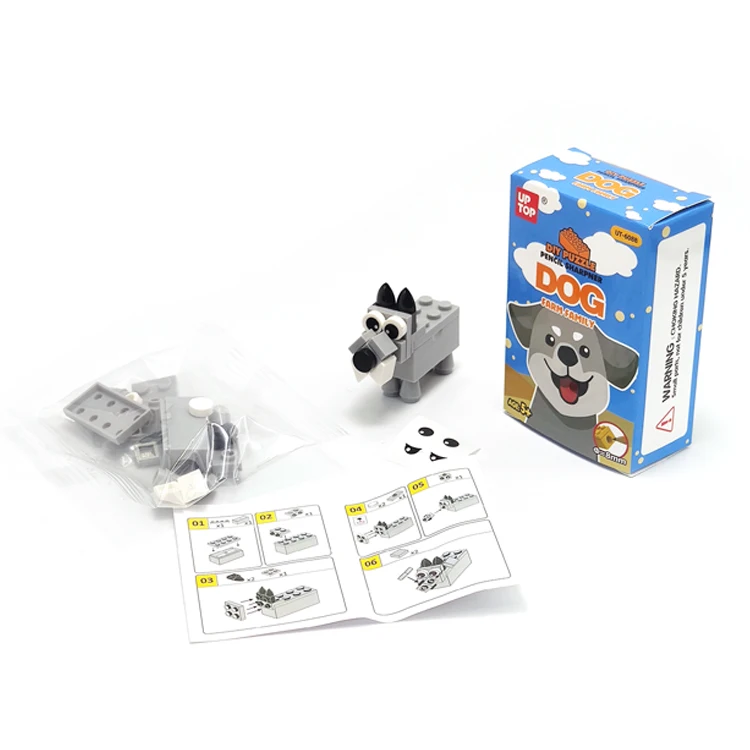 Latest children DIY puzzle cat dog plastic blocks brick sharpener stationery cute Animal Pencil Sharpener for sales