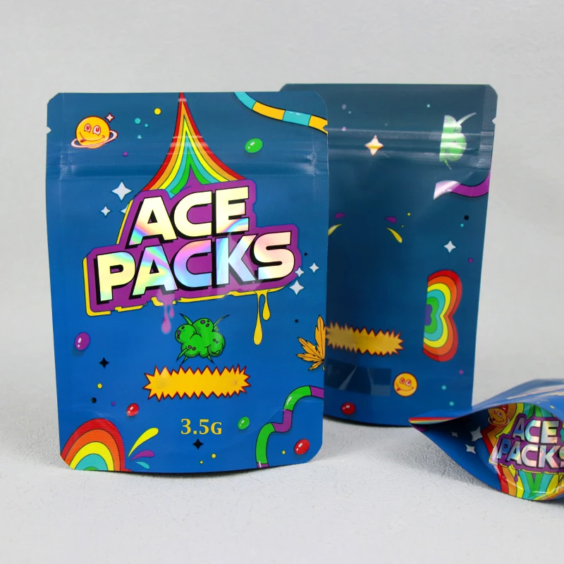 35g Glossy Print Matte PET Material Custom Printed Mylar Bag Shape Stand up Food Pouch Smell Proof with Die Cut Zipper