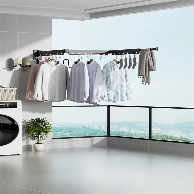 Wall Mounted Clothes Dryer Rack Space Foldable Drying Rack Aluminum Hangers