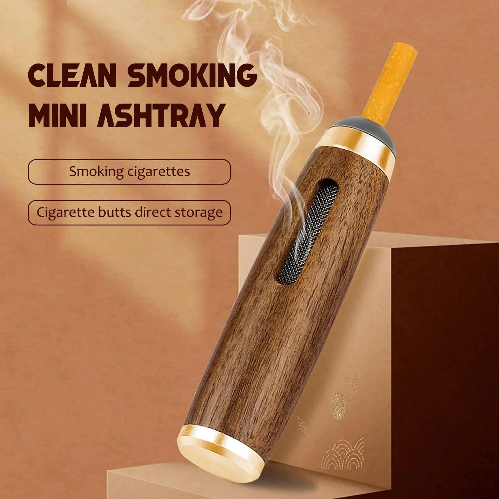 Creative Handheld Outdoor Ashtray No Dust Falling Custom Logo Cigar Ash Tray Portable Pocket Wooden Ashtray