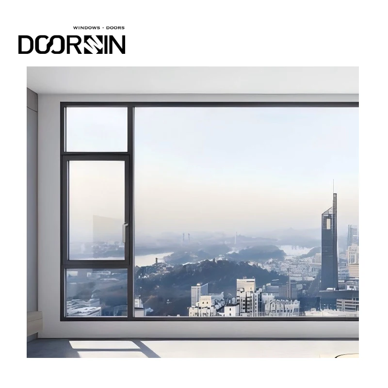 Minimalism Aluminum Windows Double Glass Energy Efficient Tilt And Turn Panoramic Extra Slim Frame Tempered Glass Windows