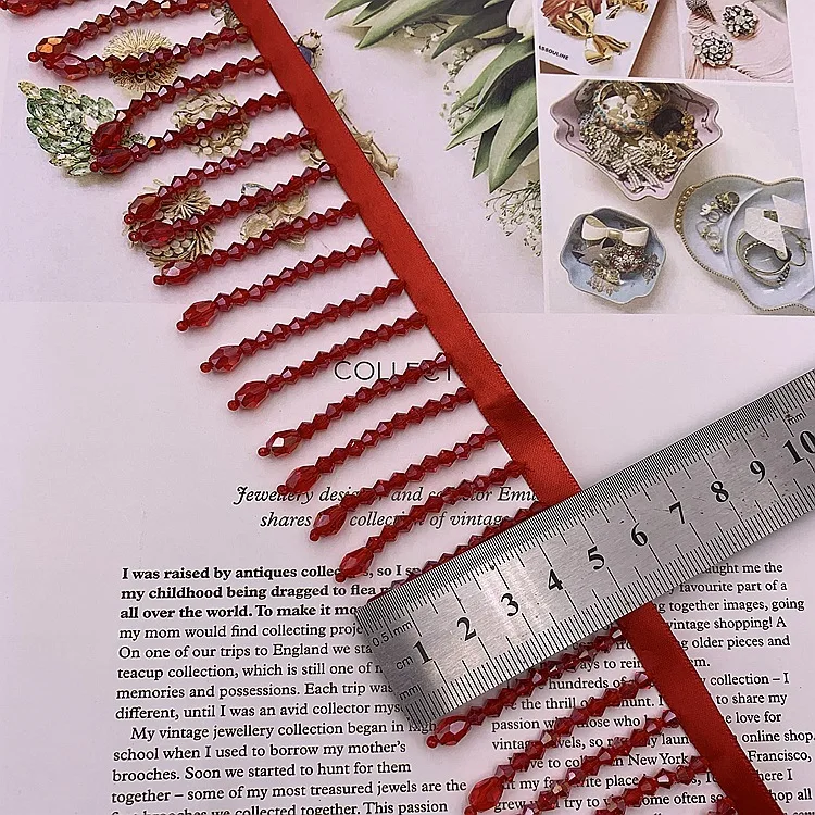 
GUGUTREE Pearl Beaded Lace Edge Trim Vintage,beads laces trims Ribbon,Bridal Dress Tassel DIY accessory appliques,KZ-204810 