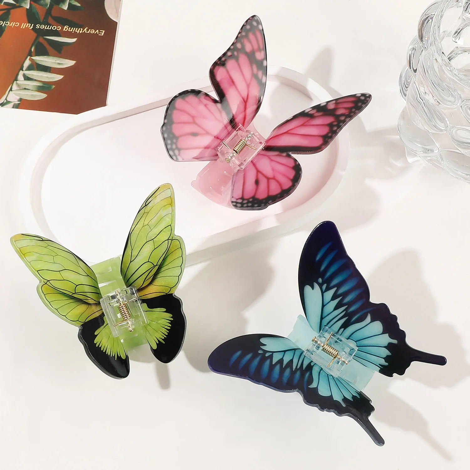 Fashion Latest Design Vivid Butterfly Clamps Hair Claw Clip Natural Colorful Simulated  3D Simulated Butterfly Hair Claw