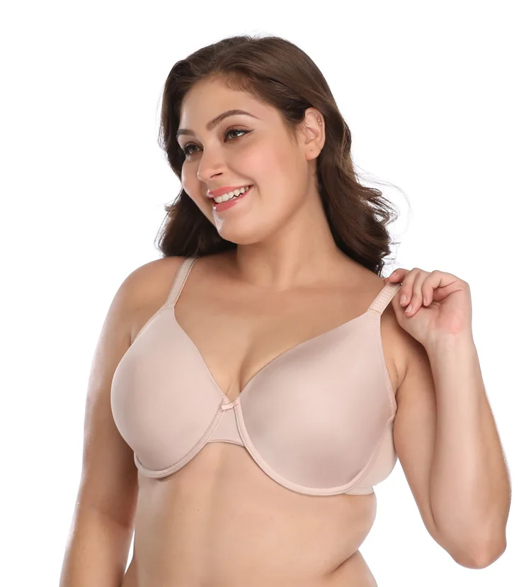 European And American Big Glossy  Breasts Oversized Thin Cup Underwear Solid Color Sexy Seamless Plus Size Bras For Fat Women