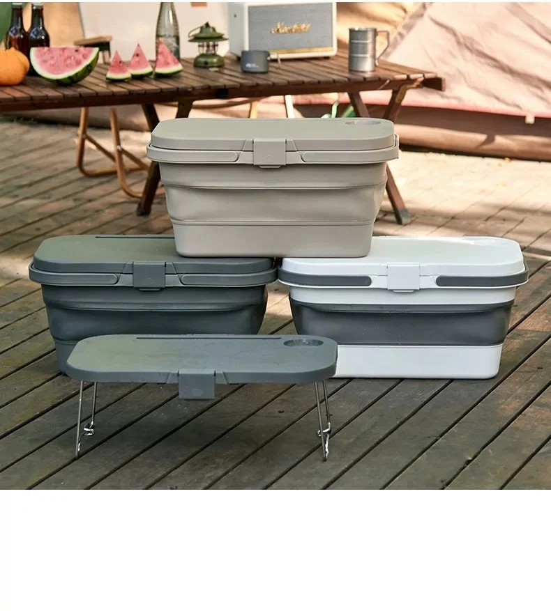 DOD Latest Design Outdoor Picnic Basket Thicken Large Capacity Basket With Cover Folding Picnic Table Storage Box