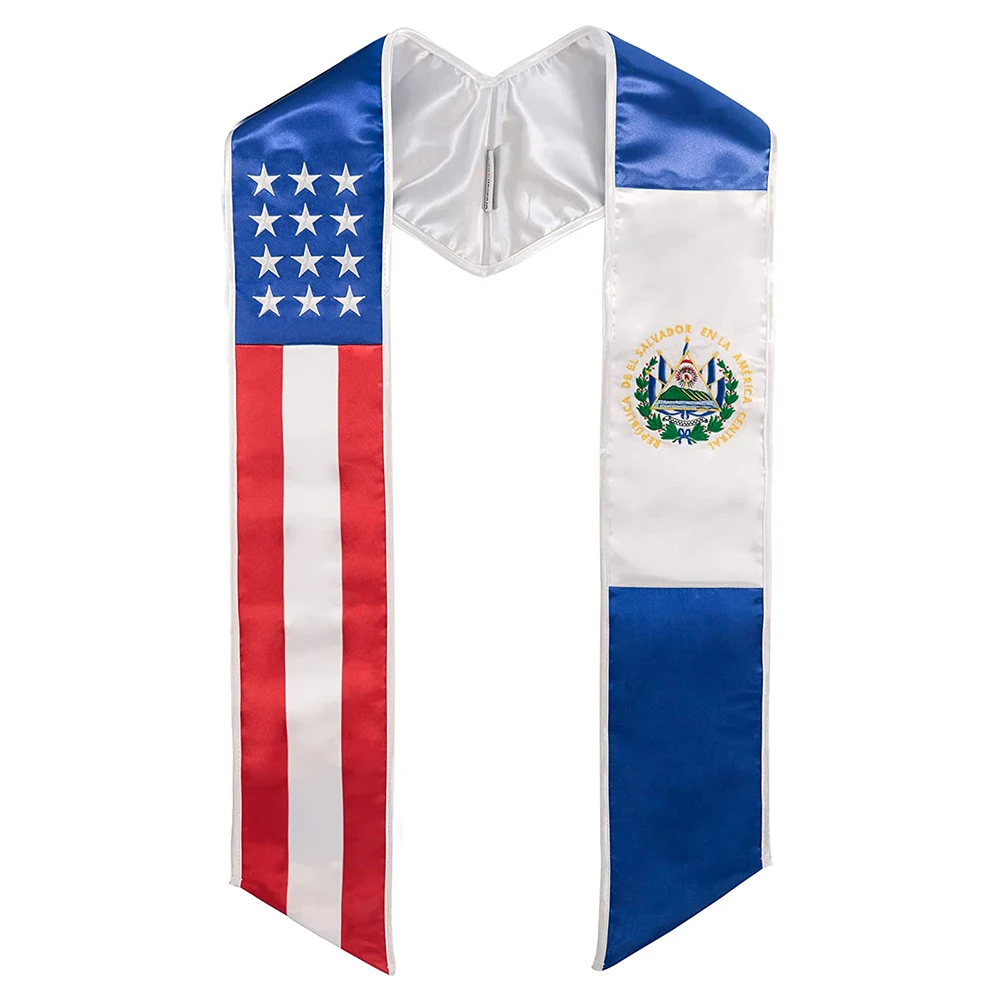 New Cheap Printing USA and Peru Flag Pattern Two Flag Graduation Sash Stole Satin Scarf For Graduate Gift