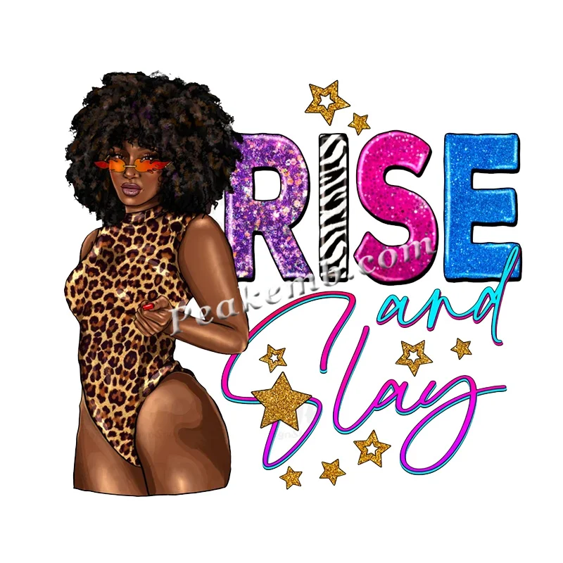 Black afro woman DTF Heat Transfer Printing black woman afro girl bun Sticker Design