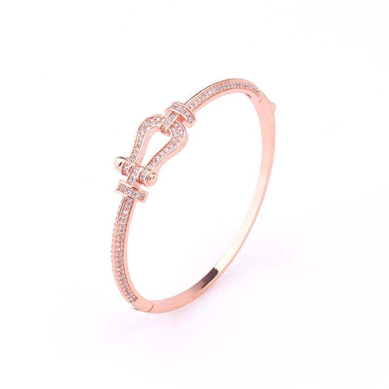Fashion Luxury Full Of Stones Zircon Watch Strap Buckle Bangle Silver Gold Rose Gold Plating Unisex Buckle Bangle