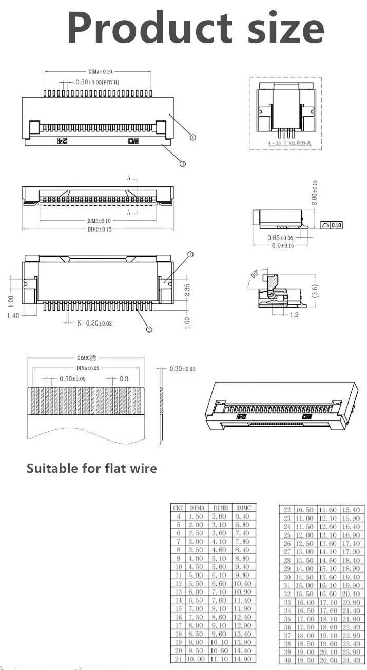 FFC/FPC connector 1.0/0.5MM drawer flip top and bottom socket 4/6/8/10/12/30~40P