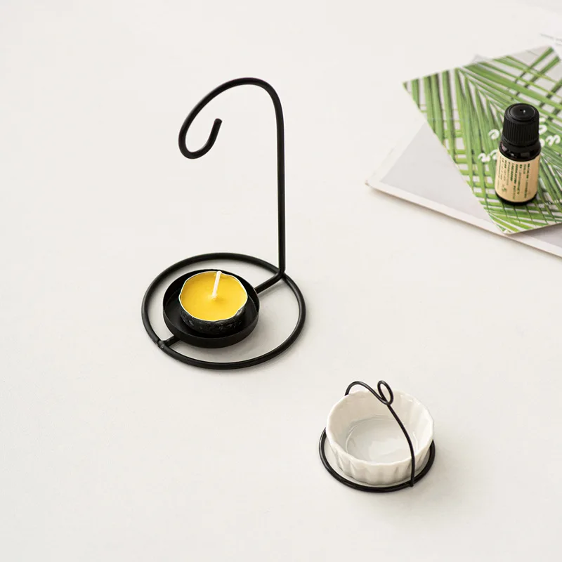 wholesale white ceramic black metal support hanging wax melt burners Creative Aromatherapy Furnace Essential Oil Lamp Furnace