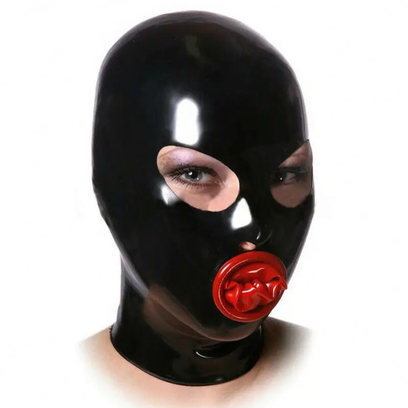 Latex Hood Cover Open Eye Band Red Mouth Halloween Party
