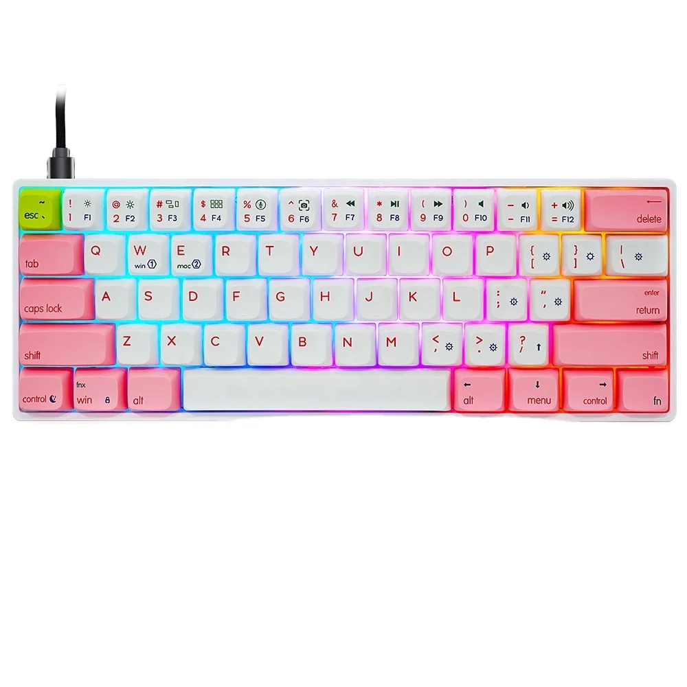 Hot Sale Professional Lower Price 60% Mechanical Keyboard Rgb Mechanical Keyboard 61keys Gateron Switch Keyboard USB Type C Pink
