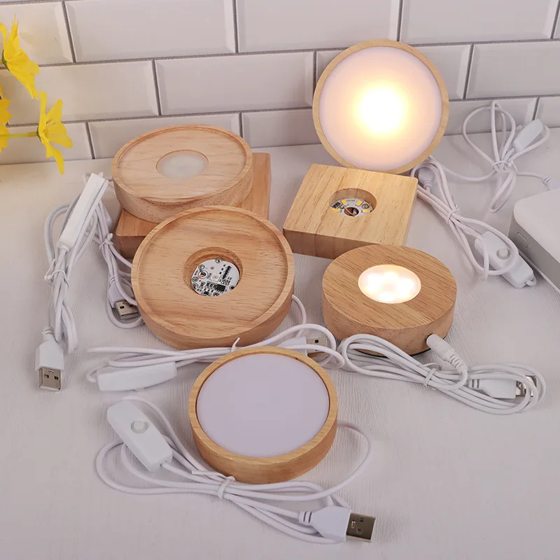 Hot Selling Wholesale Wood Night Light Crystal Ball Luminous Round Wood Atmosphere Lighting Base USB Interface Home Decoration