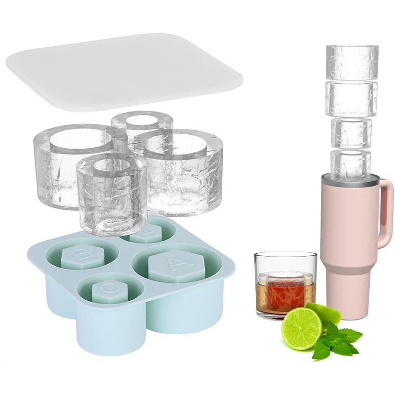 New Amazon Silicone Ice Cube Tray with Lid for Freezer Making 4 Hollow Cylinder Ice Cube Molds for Stanley Cup