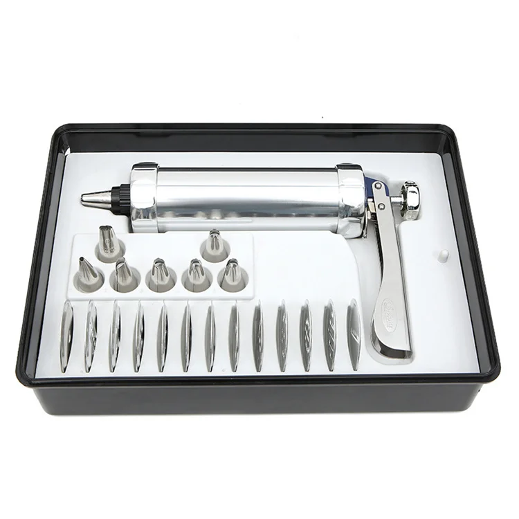 21-Pieces Aluminum Alloy Icing Gun for Cake Decorating with 7PCS Icing Nozzles & 13PCS Biscuit Mould