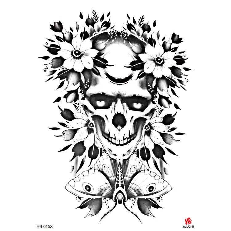 Custom Design Skeleton Wolf Crown Flower Temporary Tattoos Arm 3D Realistic Tattoo Stickers For Men Women