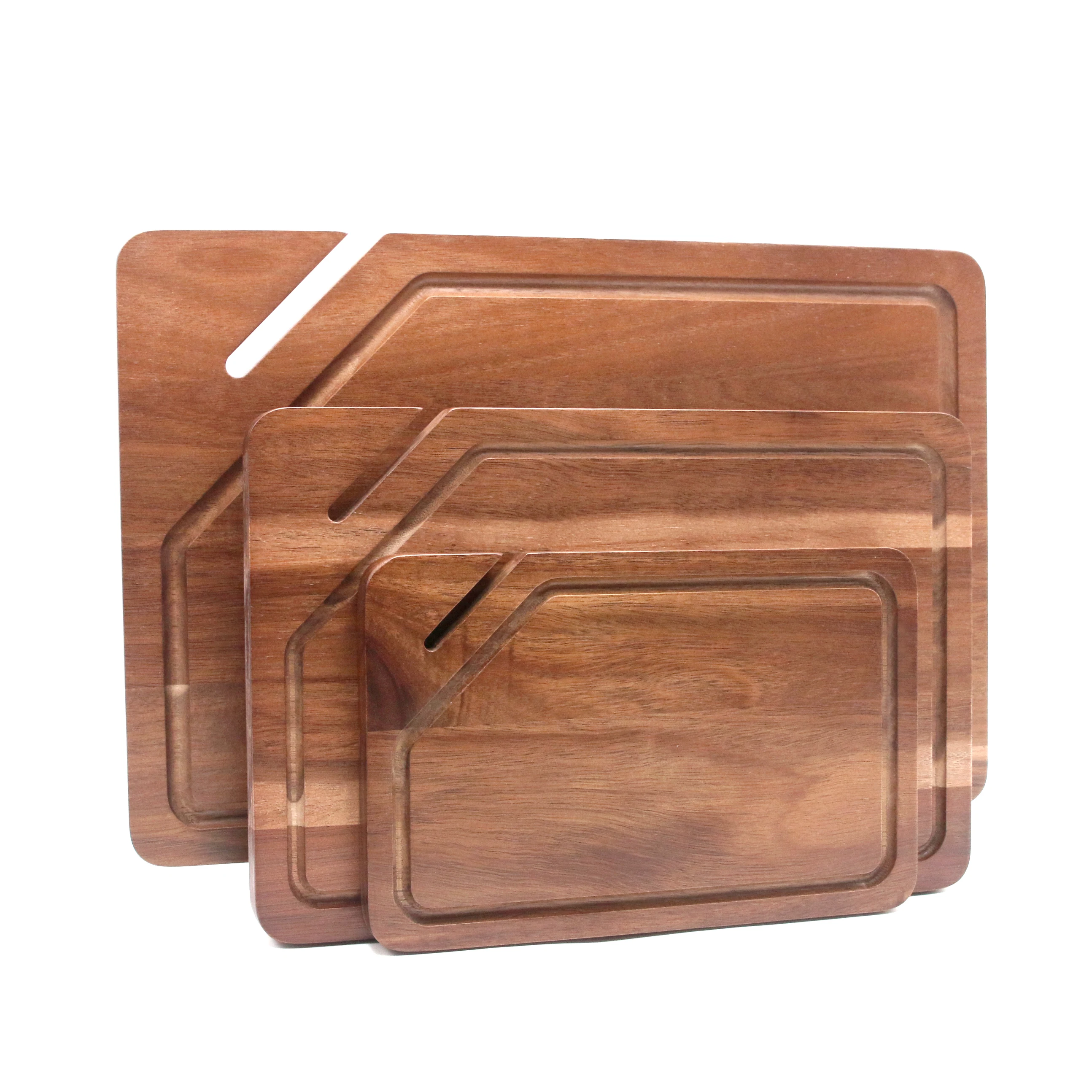 Customized Fruit Vegetable Kitchen Cutting Board Natural Acacia Wood Cutting Board Wooden Chopping Board set with holder