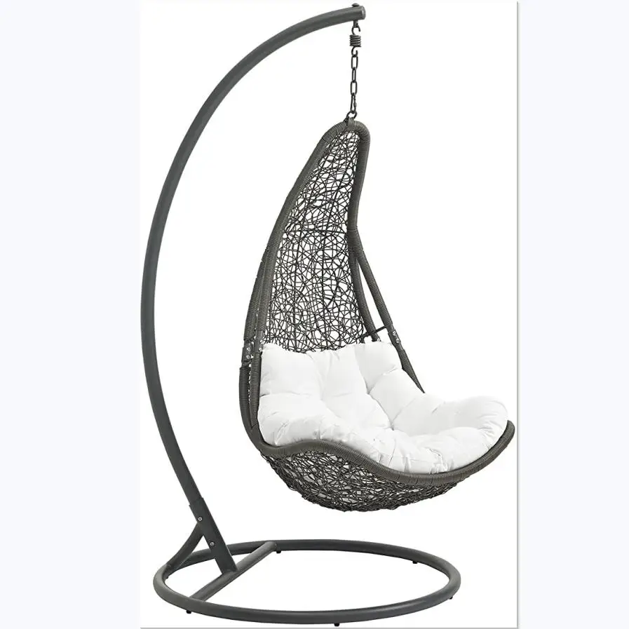 Уличная мебель, Плетеный ротанговый садовый качели для патио для взрослых, подвесное кресло-качели в форме яйца с металлической подставкой